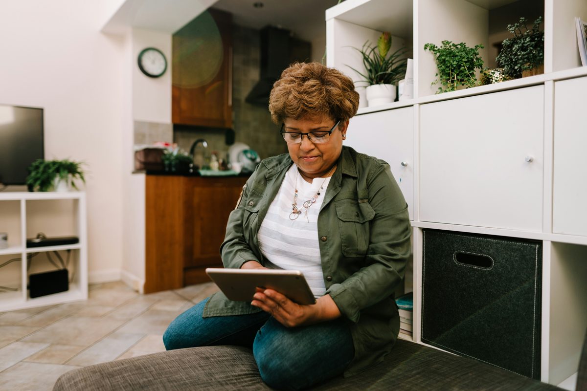 A woman enjoying a video call from home